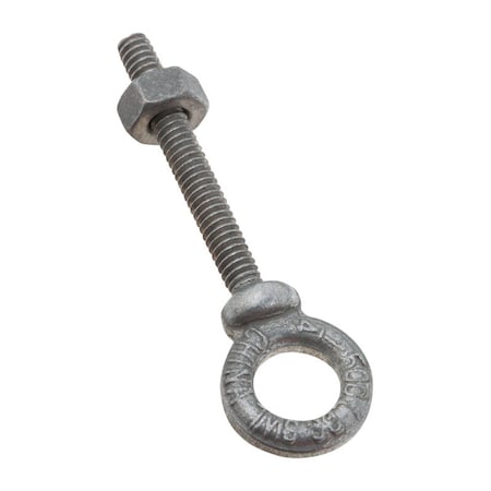 National Hardware Eye Bolt With Shoulder, 1/4", 2 in Shank, 1/2 in ID, Steel, Galvanized N245-076